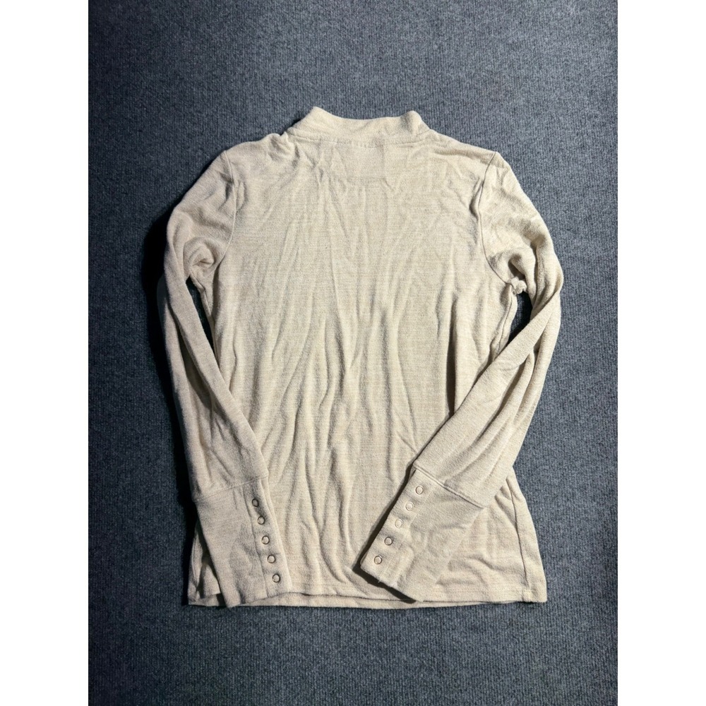 Rafaella Womens XS Beige Mock Neck Long Sleeve Top Snap Button Cuffs Knit Shirt - Picture 9 of 9